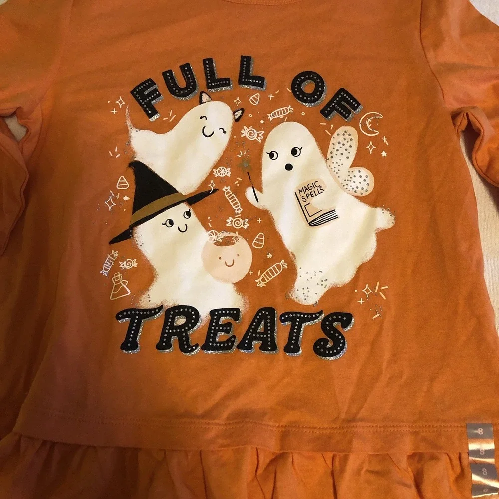 Carter's Halloween Orange Shirt Ghost Scene Trick-Or-Treat Kids 8/8A New W/Tag